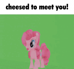 Size: 800x749 | Tagged: safe, artist:chipchapp, derpibooru import, pinkie pie, earth pony, pony, g4, 3d, 3d model, animated, blue eyes, bouncing, caption, gif, green background, green screen, image macro, meme, pink coat, pink mane, pink tail, pinkie being pinkie, simple background, stretchy, tail, text, top text