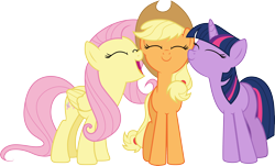 Size: 4974x3000 | Tagged: safe, artist:cloudy glow, derpibooru import, applejack, fluttershy, twilight sparkle, unicorn twilight, earth pony, pegasus, pony, unicorn, g4, the last roundup, eyes closed, female, mare, simple background, transparent background, trio, trio female, vector