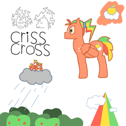 Size: 1280x1280 | Tagged: safe, derpibooru import, oc, oc:criss cross, pegasus, apple, apple tree, cutie mark, magical lesbian spawn, next generation, offspring, parent:applejack, parent:rainbow dash, parents:appledash, simple background, speed trail, tree, white background