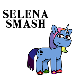 Size: 1280x1280 | Tagged: safe, artist:josephthedumbimpostor, derpibooru import, oc, oc only, oc:selena smash, pony, unicorn, horn, kirby (series), nintendo, pokémon, ponified, rule 85, simple background, solo, species swap, super mario bros., super smash bros., the legend of zelda, white background