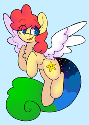 Size: 2000x2800 | Tagged: safe, artist:puppie, derpibooru import, oc, oc only, oc:power star, pegasus, blue background, every copy of super mario 64 is personalized, rule 85, simple background, solo, super mario 64, super mario bros.