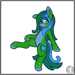 Size: 2000x2000 | Tagged: safe, artist:dice-warwick, derpibooru import, oc, oc only, oc:capper tablature, original species, pony, fallout equestria, fallout equestria: dance of the orthrus, belly, belly button, countershading, ear piercing, eyebrows, fanfic art, female, flower, flowing mane, long mane, long tail, mare, mirage pony, piercing, poison joke, round belly, simple background, solo, spots, tail, transparent background