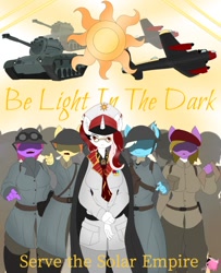 Size: 460x566 | Tagged: safe, artist:mairiathus, derpibooru import, oc, oc:red rocket, anthro, equestria at war mod, avro lancaster, patton tank, plane, propaganda, recruitment poster, solar empire, soldiers, tank (vehicle), vehicle