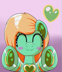 Size: 1500x1750 | Tagged: safe, artist:trackheadtherobopony, derpibooru import, oc, oc only, oc:goldheart, pony, robot, robot pony, blushing, gradient background, heart, hug, solo