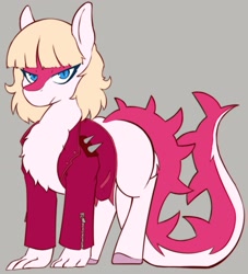 Size: 2174x2394 | Tagged: safe, artist:wild-thunder06, derpibooru import, pony, blonde, clothes, dinopony, female, i wani hug that gator, jacket, long tail, mia, ponified, solo, solo female, species swap, tail