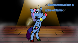 Size: 2048x1144 | Tagged: safe, artist:josephthedumbimpostor, derpibooru import, oc, oc:selena smash, pony, unicorn, bipedal, female, horn, mare, nintendo, ponified, rule 85, singing, species swap, super smash bros.