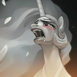 Size: 1024x1024 | Tagged: safe, ai content, machine learning generated, princess celestia, crying, flower petals, grief, horrified, sad