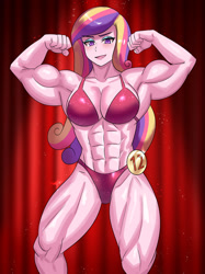 Size: 800x1067 | Tagged: safe, artist:tzc, derpibooru import, dean cadance, princess cadance, equestria girls, g4, abs, bicep flex, biceps, bodybuilder, bodybuilding contest, breasts, clothes, commission, dean ca-dense, female, fetish, flexing, looking at you, muscle fetish, muscles, muscular female, pecs, princess ca-dense, princess cansdance, red bikini, red swimsuit, solo, swimsuit, thighs, thunder thighs