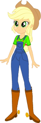 Size: 529x1595 | Tagged: safe, artist:invisibleink, color edit, derpibooru import, edit, applejack, human, equestria girls, g4, boots, clothes, colored, cowboy boots, farm girl, hat, overalls, shoes, simple background, solo, transparent background