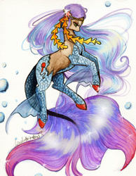 Size: 827x1068 | Tagged: safe, artist:divinekitten, derpibooru import, pony, g4, bubble, colored hooves, colored pencil drawing, crossover, eyelashes, female, fins, fish tail, floating, flowing mane, flowing tail, hooves, long mane, long tail, madison beer, madison fear, mare, monster high, multicolored mane, multicolored tail, no mouth, ponified, scales, shiny hooves, shiny mane, shiny tail, side view, signature, simple background, solo, species swap, tail, traditional art, watercolor painting, wavy mane, white background