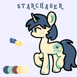 Size: 2048x2048 | Tagged: safe, artist:starrymysteryy, derpibooru import, oc, oc only, oc:starchaser, pony, unicorn, adoptable, horn, reference sheet, solo, watermark