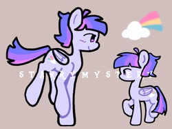 Size: 1024x768 | Tagged: safe, artist:starrymysteryy, derpibooru import, oc, oc only, pegasus, pony, adoptable, brown background, magical lesbian spawn, next generation, offspring, parent:rainbow dash, parent:twilight sparkle, parents:twidash, reference sheet, simple background, solo, watermark