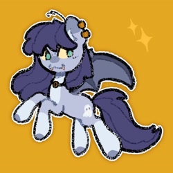 Size: 2048x2048 | Tagged: safe, artist:starrymysteryy, derpibooru import, oc, oc only, bat pony, pony, choker, commission, ear piercing, earring, fangs, female, jewelry, mare, piercing, simple background, solo, yellow background