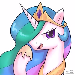 Size: 4000x4000 | Tagged: safe, artist:低能废物, derpibooru import, princess celestia, alicorn, pony, g4, absurd resolution, bust, female, mare, open mouth, portrait, simple background, solo, text, white background