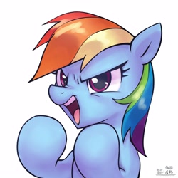 Size: 4000x4000 | Tagged: safe, artist:低能废物, derpibooru import, rainbow dash, pegasus, pony, g4, bust, female, mare, open mouth, portrait, simple background, solo, text, white background