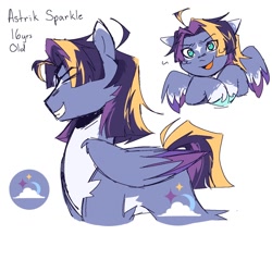 Size: 1280x1280 | Tagged: safe, artist:twiligh7s_bong, derpibooru import, oc, oc only, oc:astrik sparkle, pegasus, pony, coat markings, colored wings, countershading, facial markings, magical lesbian spawn, male, next generation, offspring, parent:sunset shimmer, parent:twilight sparkle, parents:sunsetsparkle, simple background, stallion, star (coat marking), white background, wings