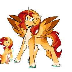 Size: 1280x1280 | Tagged: safe, artist:twiligh7s_bong, derpibooru import, sunset shimmer, alicorn, pony, g4, alicornified, alternate design, chest fluff, coat markings, countershading, ear piercing, earring, facial markings, female, jewelry, mare, piercing, race swap, shimmercorn, shocked, simple background, solo, star (coat marking), unshorn fetlocks, white background