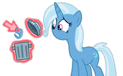 Size: 1278x800 | Tagged: safe, artist:brightstar40k, derpibooru import, trixie, unicorn, g4, magic duel, female, horn, mouthless, revenge, role reversal, simple background, transparent background, trash can