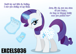 Size: 935x661 | Tagged: safe, artist:excelso36, rarity, pony, g4, bedroom eyes, diaper, diaper butt, diaper fetish, female, fetish, looking back, mare, non-baby in diaper, poofy diaper, rear view, simple background, slender, solo, talking to viewer