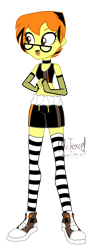 Size: 1072x2894 | Tagged: safe, artist:mitexcel, derpibooru import, oc, oc only, oc:merille artienda, equestria girls, g4, base used, brown eyes, choker, clothes, glasses, highlights, lipstick, nonbinary, orange hair, short hair, simple background, socks, solo, striped socks, thigh highs, transparent background