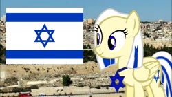 Size: 1280x720 | Tagged: safe, artist:pedro720k izzy oficial, derpibooru import, oc, oc only, pegasus, pony, female, flag, israel, jerusalem, mare, nation ponies, ponified, solo, species swap, star of david, wings
