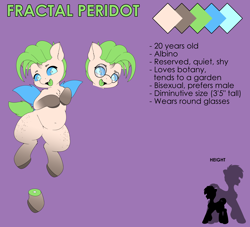 Size: 5500x5000 | Tagged: safe, artist:jacqueling, derpibooru import, oc, oc only, oc:fractal peridot, changeling, albino, albino changeling, bust, changeling oc, glasses, male, reference sheet, simple background, solo