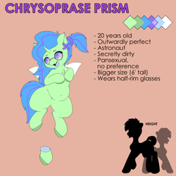 Size: 5000x5000 | Tagged: safe, artist:jacqueling, derpibooru import, oc, oc only, oc:chrysoprase prism, changeling, changeling oc, female, glasses, reference sheet, simple background, solo
