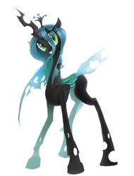 Size: 808x1063 | Tagged: safe, artist:vondsketch, derpibooru import, queen chrysalis, changeling, changeling queen, pony, female, mare, simple background, slit eyes, smiling, solo, white background