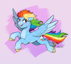 Size: 2055x1853 | Tagged: safe, artist:birdoffnorth, derpibooru import, rainbow dash, pegasus, pony, colored hooves, colored wings, countershading, ears back, fluffy, flying, looking back, open mouth, open smile, smiling, solo, spread wings, two toned wings, wings