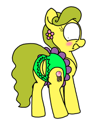 Size: 3023x3351 | Tagged: safe, artist:professorventurer, derpibooru import, oc, oc only, oc:bikini breeze, earth pony, pony, butt, clothes, embarrassed, pants, plot, ripped pants, simple background, solo, torn clothes, white background
