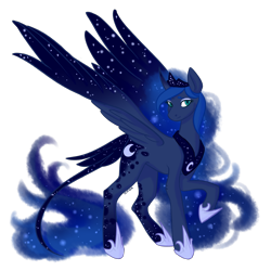 Size: 3000x3000 | Tagged: safe, artist:sychia, derpibooru import, princess luna, alicorn, pony, g4, coat markings, concave belly, crown, curved horn, female, hoof shoes, horn, jewelry, leonine tail, mare, regalia, simple background, slender, solo, tail, tall, thin, transparent background