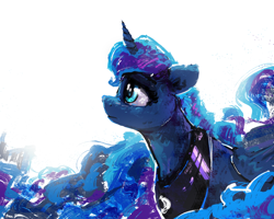 Size: 6000x4800 | Tagged: safe, artist:thefloatingtree, derpibooru import, princess luna, alicorn, pony, g4, absurd file size, absurd resolution, bust, ethereal mane, female, frown, galaxy mane, looking up, mare, profile, simple background, solo, too big for derpibooru, white background