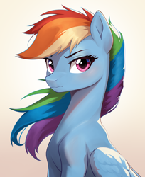 Size: 2058x2528 | Tagged: safe, artist:sierraex, derpibooru import, rainbow dash, pegasus, pony, g4, female, gradient background, high res, looking at you, mare, solo