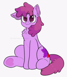 Size: 419x480 | Tagged: safe, artist:spookyfoxinc, derpibooru import, berry punch, berryshine, earth pony, pony, g4, animated, blinking, chest fluff, cute, female, mare, one ear down, pink, purple, simple background, sitting, solo, white background