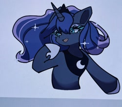 Size: 1854x1634 | Tagged: safe, artist:mugitya012, derpibooru import, princess luna, alicorn, pony, g4, fangs, female, hoof shoes, jewelry, mare, peytral, regalia, simple background, solo, white background, wip