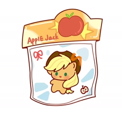 Size: 1818x1818 | Tagged: safe, artist:灰调, derpibooru import, applejack, earth pony, pony, g4, bag, chibi, female, mare, simple background, solo, toy, white background