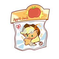 Size: 1818x1818 | Tagged: safe, artist:灰调, derpibooru import, applejack, earth pony, pony, g4, :|, bag, chibi, female, mare, simple background, solo, toy, white background