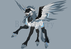 Size: 5000x3500 | Tagged: safe, artist:blackberry907, derpibooru import, oc, oc only, pegasus, pony, adoptable, chest fluff, choker, clothes, coat markings, gray background, jewelry, leg warmers, long ears, regalia, simple background, solo, veil, watermark