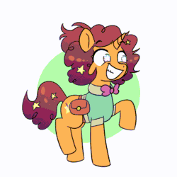 Size: 1280x1280 | Tagged: safe, artist:notfocks, derpibooru import, oc, oc only, pony, unicorn, abstract background, animated, bag, bowtie, clothes, curly hair, curly mane, curly tail, female, gif, horn, mare, saddle bag, solo, tail