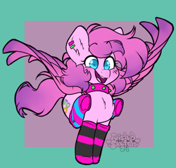 Size: 3000x2869 | Tagged: safe, artist:twisted-sketch, derpibooru import, oc, oc only, oc:muffins, pegasus, pony, choker, clothes, colored wings, digital art, ear piercing, earring, female, jewelry, mare, piercing, simple background, socks, solo, spiked choker, striped socks, wings