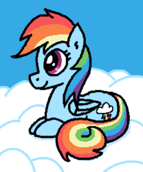 Size: 750x900 | Tagged: safe, artist:purblehoers, derpibooru import, rainbow dash, pegasus, pony, g4, animated, blinking, cloud, cute, female, gif, lying down, mare, ms paint, ponyloaf, prone, solo