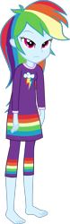 Size: 1400x4500 | Tagged: safe, alternate version, artist:octosquish7260, derpibooru import, rainbow dash, human, equestria girls, g4, barefoot, clothes, feet, female, nightgown, pajamas, pants, rainbow dash always dresses in style, rainbow dash is not amused, show accurate, solo, standing, teenager, unamused