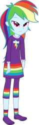 Size: 1396x4500 | Tagged: safe, alternate version, artist:octosquish7260, derpibooru import, rainbow dash, human, equestria girls, g4, clothes, female, nightgown, pajamas, pants, rainbow dash always dresses in style, rainbow dash is not amused, rainbow socks, show accurate, socks, solo, standing, striped socks, teenager, unamused
