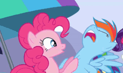 Size: 482x287 | Tagged: safe, derpibooru import, edit, edited screencap, screencap, pinkie pie, rainbow dash, rarity, twilight sparkle, earth pony, pegasus, pony, g4, wonderbolts academy, animated, cropped, duo focus, female, gif, loop, mare, offscreen character, out of context, shaking