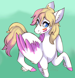 Size: 1572x1638 | Tagged: safe, artist:cinnamonsparx, derpibooru import, oc, oc only, pegasus, pony, colored wings, female, lesbian pride flag, lying down, mare, pride, pride flag, prone, solo, two toned wings, wings