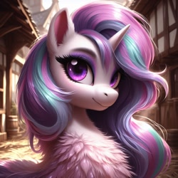 Size: 1024x1024 | Tagged: safe, ai content, machine learning generated, oc, oc only, pony, unicorn, bing, chest fluff, eyeshadow, female, fluffy, impossibly large chest fluff, looking at you, mare, solo