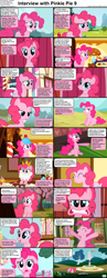 Size: 1282x3304 | Tagged: safe, derpibooru import, edit, edited screencap, screencap, pinkie pie, earth pony, pony, comic:celestia's servant interview, baby cakes, feeling pinkie keen, friendship is magic, g4, mmmystery on the friendship express, season 1, season 2, swarm of the century, the last roundup, accidental innuendo, bedroom eyes, bipedal, cake on face, caption, comic, crown, cs captions, descriptive noise, ears, female, floppy ears, food, fountain, gritted teeth, happy, helmet, image macro, interview, jewelry, mare, pinkie being pinkie, ponyville, regalia, screencap comic, smelling, sniffing, solo, sugarcube corner, teeth, text, town hall