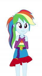 Size: 1024x1822 | Tagged: safe, artist:mlpfan1993, derpibooru import, rainbow dash, human, equestria girls, g4, alternate hairstyle, cute, dashabetes, fall formal outfits, female, hands together, ponytail, rainbow dash always dresses in style, simple background, solo, white background