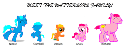 Size: 3040x1248 | Tagged: safe, derpibooru import, oc, oc only, earth pony, food pony, original species, pegasus, pony, unicorn, anais watterson, bubble, buff, candy, clothes, colt, darwin watterson, doll, earth, earth pony oc, family, father, female, female oc, filly, foal, food, gumball, gumball watterson, happy, heart, horn, kids, male, male oc, mare, mare oc, mother, muscles, nicole watterson, parent, pegasus oc, ponified, richard watterson, simple background, socks, solo, species swap, stallion, stallion oc, the amazing world of gumball, toy, unicorn oc, white background