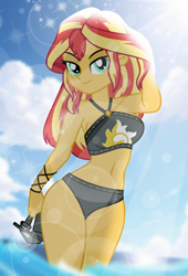 Size: 678x1000 | Tagged: safe, artist:emeraldblast63, artist:the-park, derpibooru import, sunset shimmer, human, equestria girls, g4, bikini, clothes, legs in the water, partially submerged, stupid sexy sunset shimmer, swimsuit